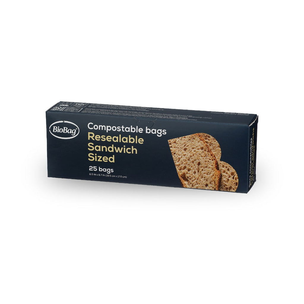 BioBag Compostable Resealable Food Storage Bags, 6.5" x 6.7", 1.8 mil (QTY 300), SKU 190420