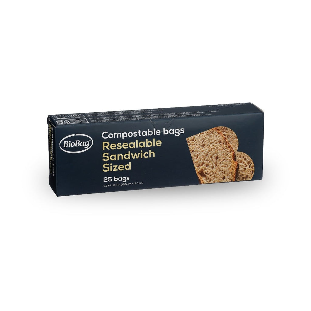 BioBag Compostable Resealable Food Storage Bags, 6.5" x 6.7", 1.8 mil (QTY 300), SKU 190420
