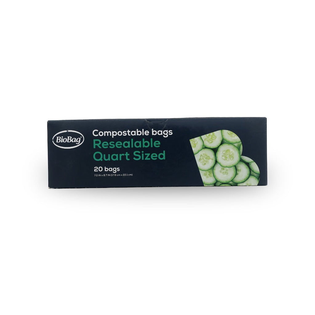 BioBag Resealable Food Storage Bags, Quart Size, Compostable, 7" x 8.7", 1.8 mil (QTY 240), SKU 190421