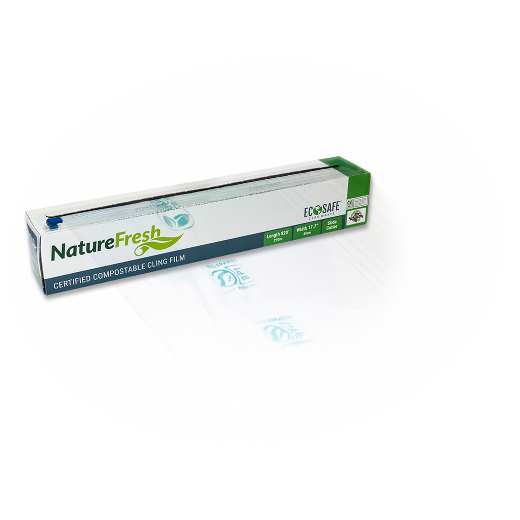 EcoSafe Zero Waste Nature Fresh 17.7" x 820' Compostable Cling Film – Cutterbox Case (QTY 8), SKU NF-CB450