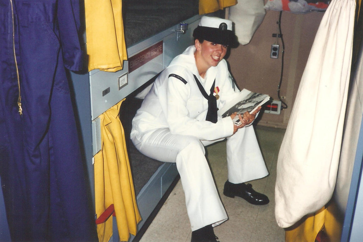 Angela in her United States Navy dress white uniform