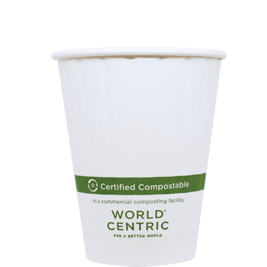 World Centric 8 oz Double Wall Paper Hot Cup, White, Compostable (QTY 1000), SKU CU-PA-8D