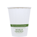 World Centric 8 oz Double Wall Paper Hot Cup, White, Compostable (QTY 1000), SKU CU-PA-8D