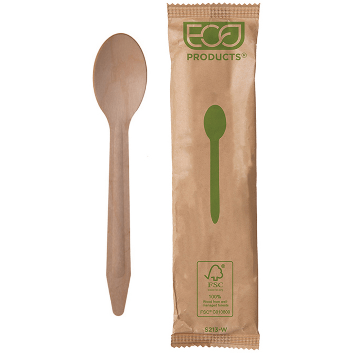 Eco-Products GreenStripe Wood Renewable & Compostable Wrapped FSC Certified Spoon,  6.5 in (QTY 500), SKU EP-S213-W
