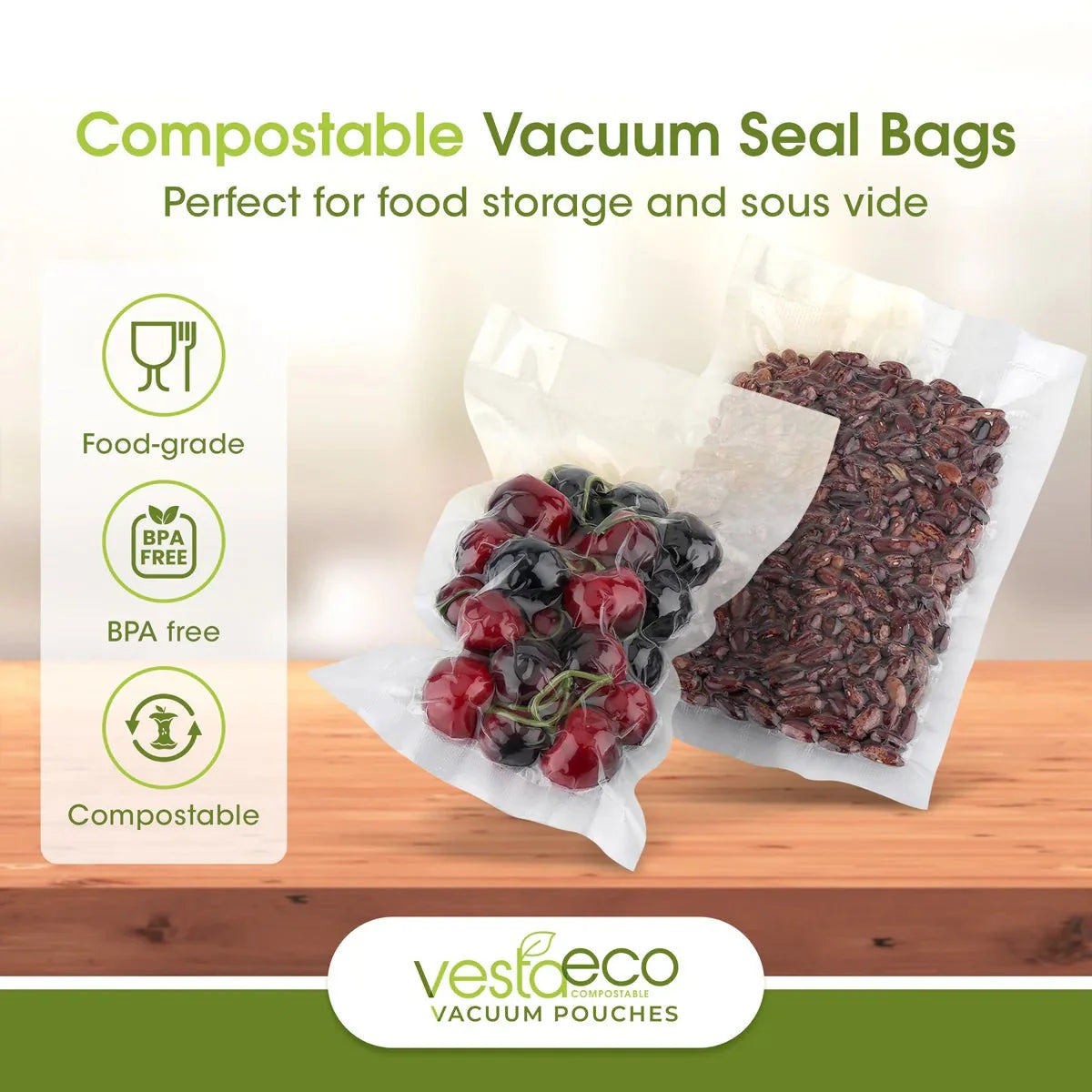 VestaEco Compostable Chamber Vacuum Seal Pouches 11 x 16 in (Gallon) (QTY 100), SKU 218113