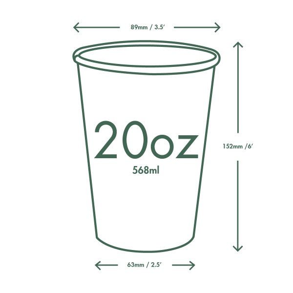 Vegware Compostable 20 oz White Hot Cup, 89-Series (QTY 1000), SKU LV-20G