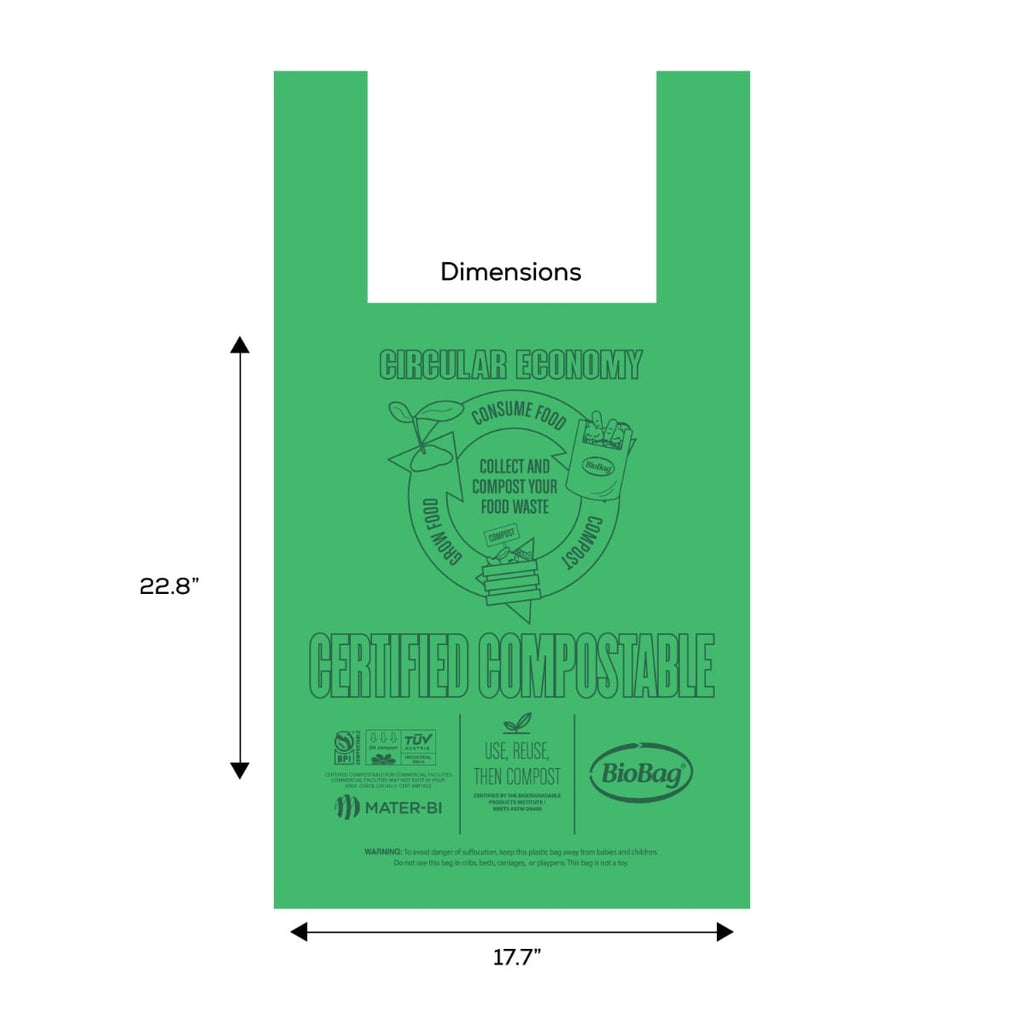 BioBag Large Compostable Shopper Bag with Handles, 17.7 x 22.8 in, 0.90 mil, Green (QTY 500), SKU LrgSHOP
