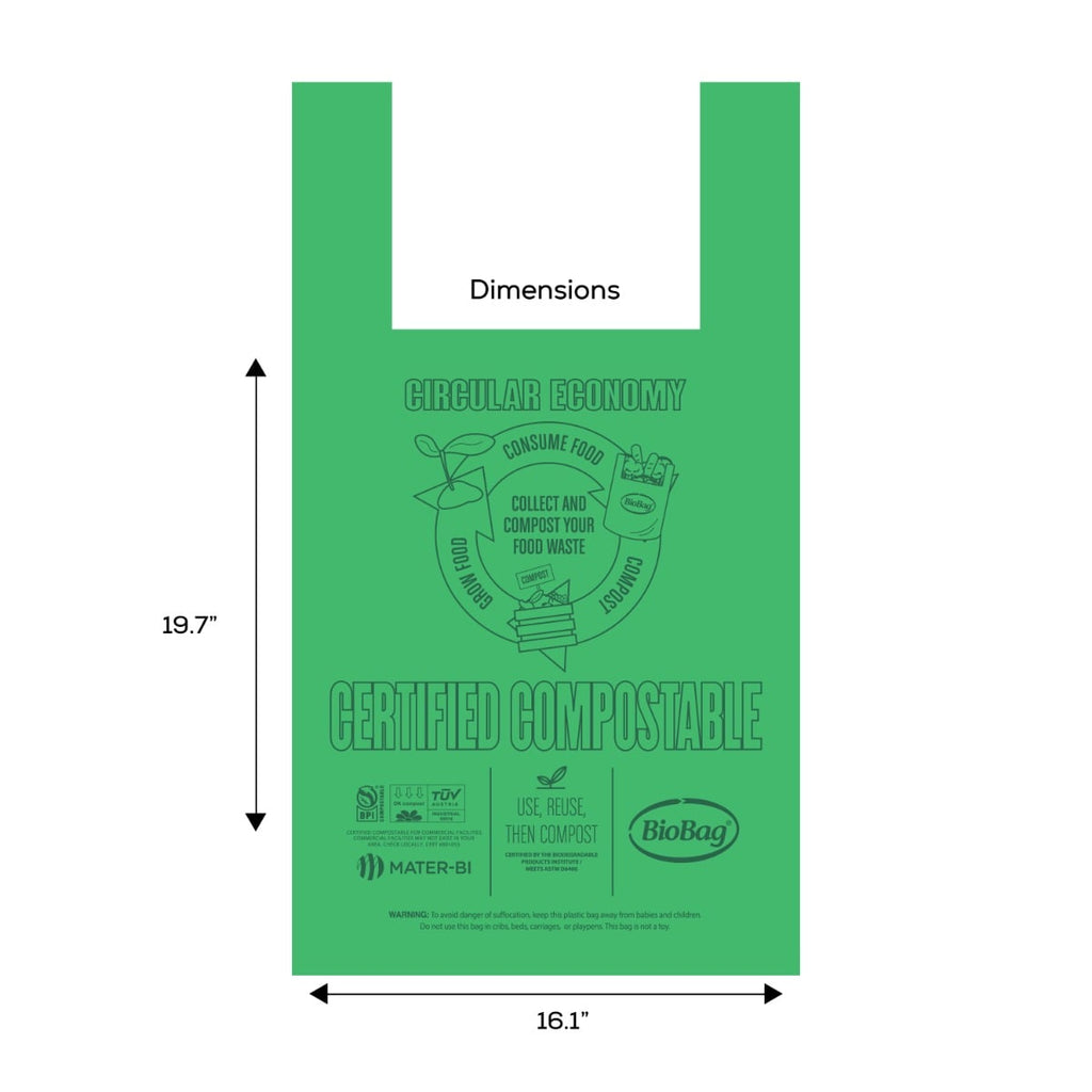 BioBag Compostable Shopping Bags with Handles 16.1x19.7in (QTY 500), SKU RegSHOP